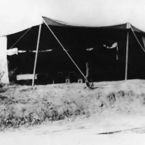 View of the temporary location of St. Dominic Catholic Church, when it was housed in a ten